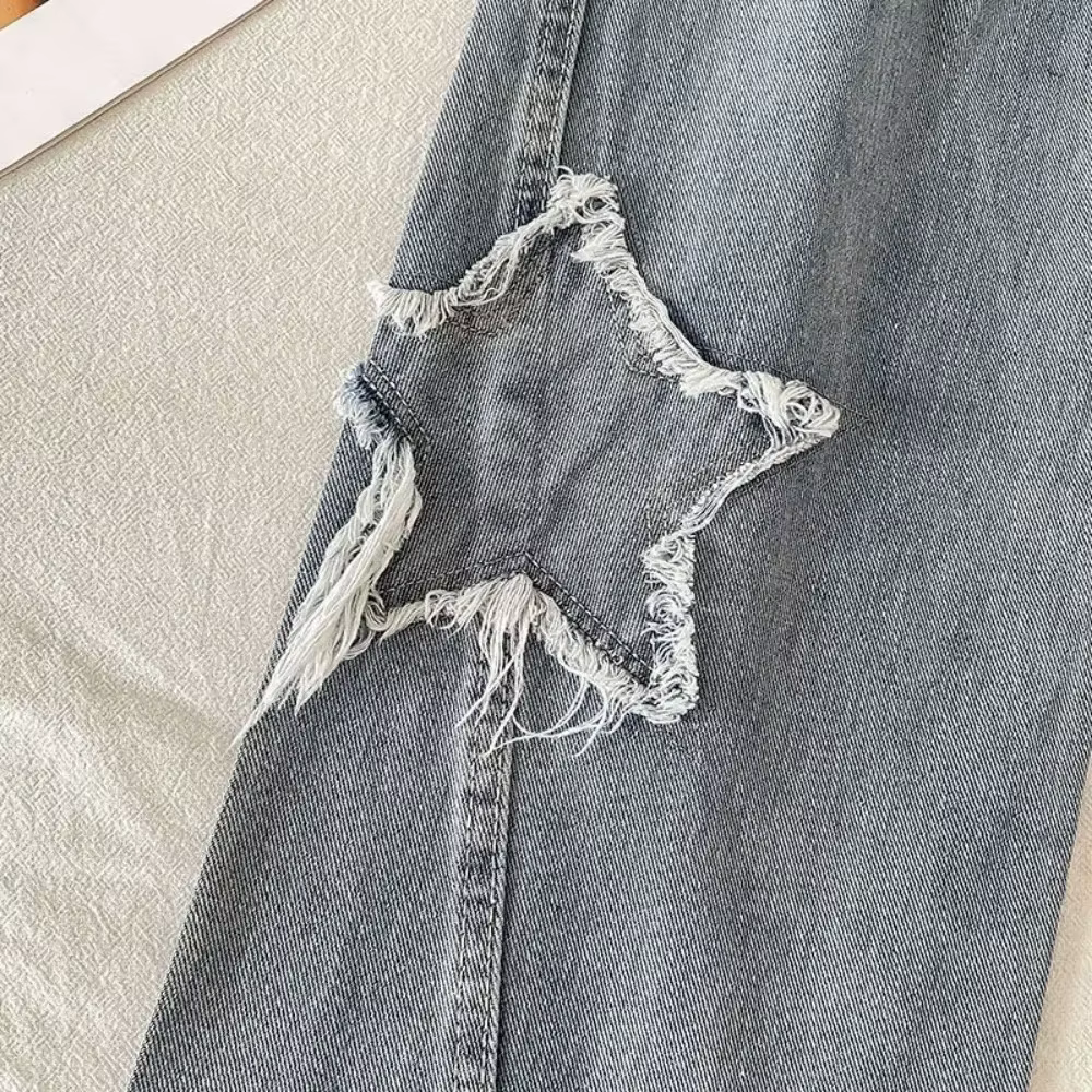 Jean Denim Taille Haute à Jambes Droites, Mode Coréenne avec Étoile, Nouvelle Collection Printemps-Automne 2024