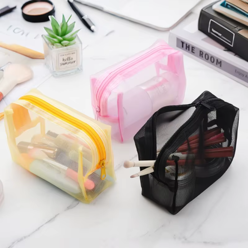 Sac de maquillage transparent à fermeture éclair, pochette de rangement cosmétique multifonctionnelle pour le rangement en voyage