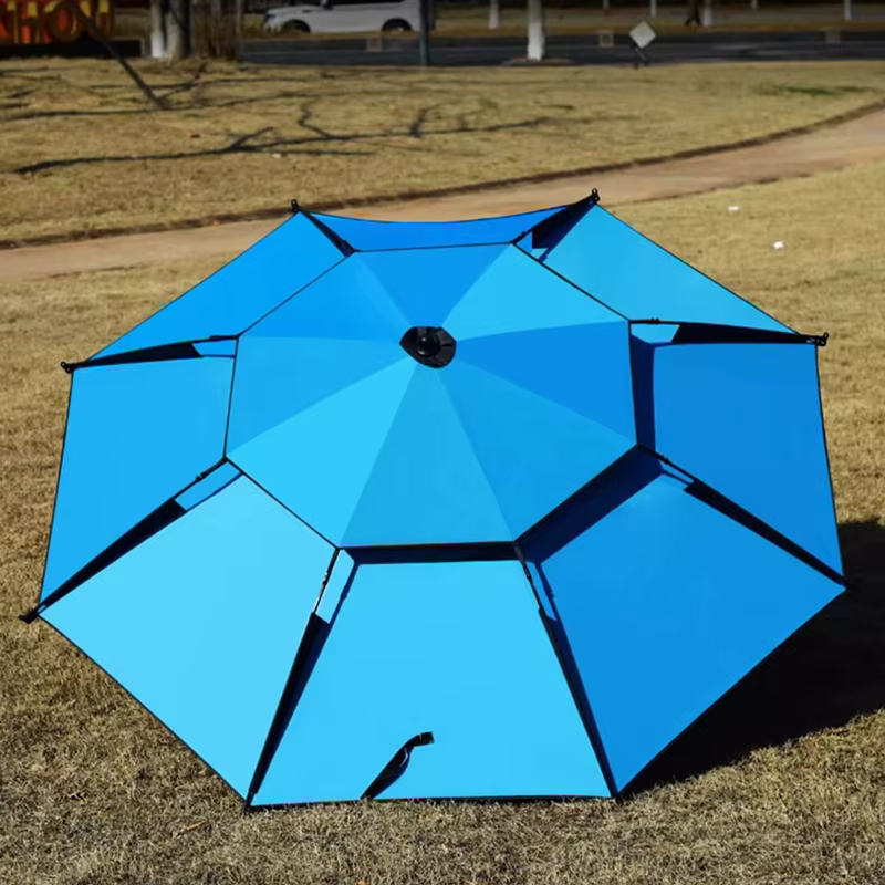 Parasol de pêche Double couche, coupe-vent, étanche, support de Camping en plein air, avec insertion au sol, 2.0-2.2M