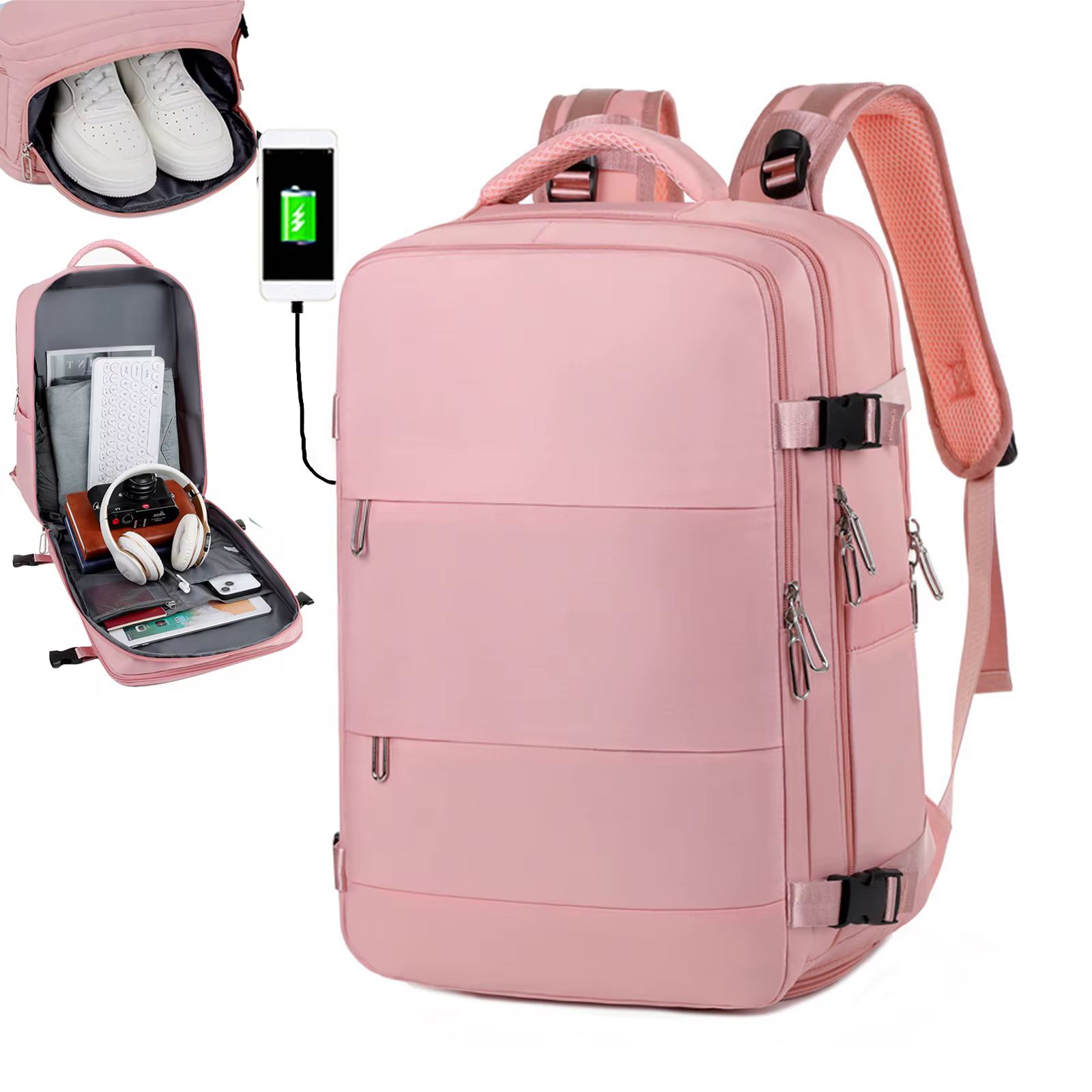 Sac à dos de voyage pour hommes et femmes, grande capacité, approuvé par la compagnie aérienne, multifonction, avec compartiment à chaussures, pochette d'ordinateur, chargement USB