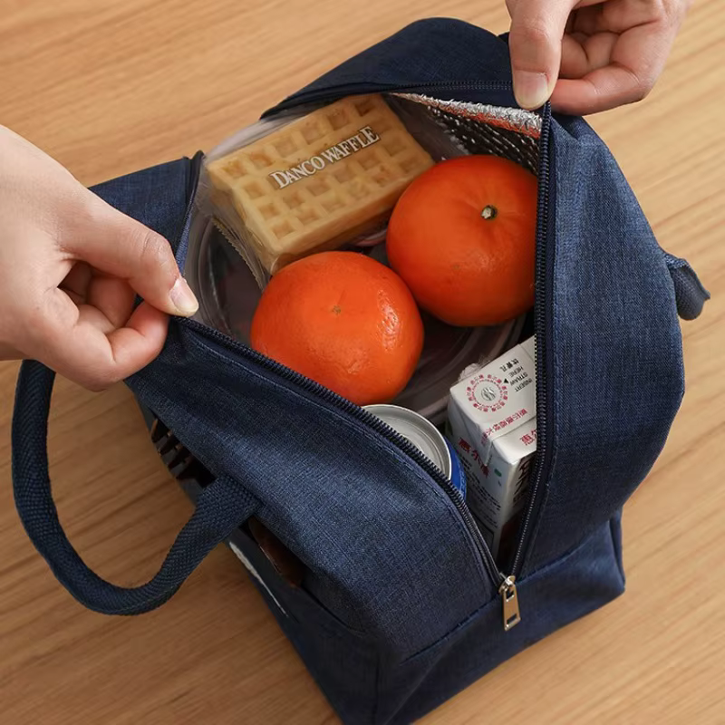 Sac à déjeuner isotherme en tissu Oxford, sac à déjeuner isotherme avec doublure en aluminium anti-fuite, fermeture éclair pour les trajets quotidiens