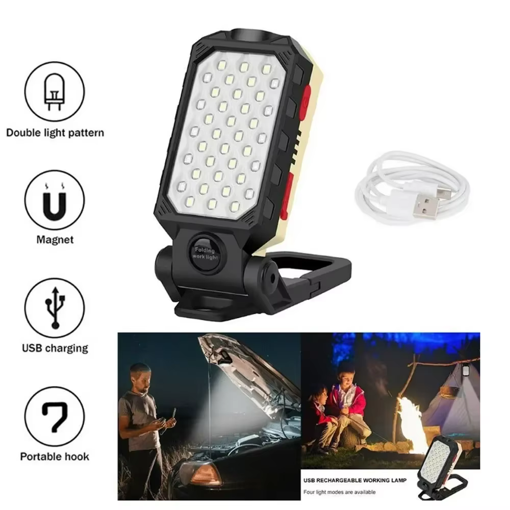 Projecteur de travail, lampe de poche éblouissante, batterie intégrée, affichage de la puissance d'aspiration magnétique, lampes de secours pour réparation automobile