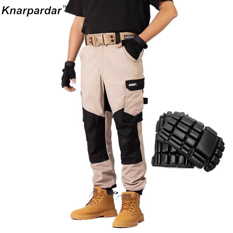 Pantalon de travail kaki pour hommes avec genouillères, entraînement en plein air, mécanicien, pantalon de travail multifonctionnel, vêtements de travail, pantalon Cargo utilitaire