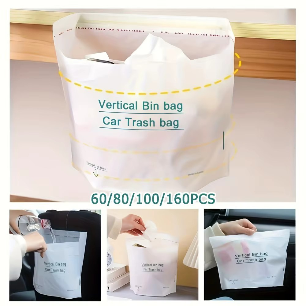 100 sacs poubelles jetables pour voiture, peuvent rester debout ou être collés en place, faciles à déchirer sans laisser de résidus