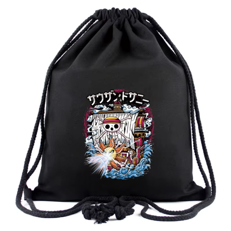 Nouvelle animation de sac à dos une pièce autour de la bouche le plus vendu autour du sac de rangement de sac à dos en tissu Oxford avec poche à cordon Luffy.