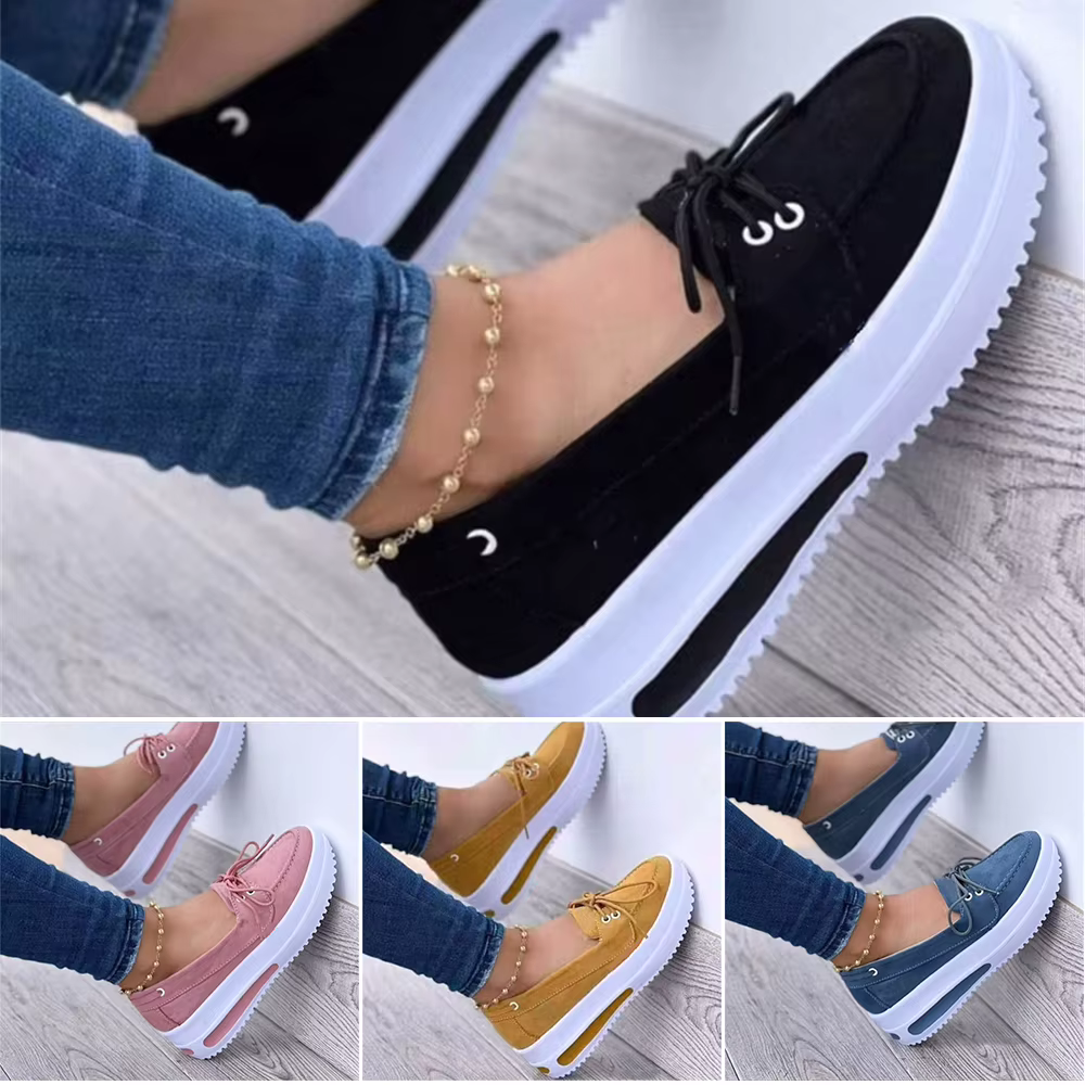 Baskets à Semelle Compensée pour Femme, Chaussures Plates à Enfiler, Basses en Toile pour Bol, Semelle Optique Respirante et Décontractée, 03