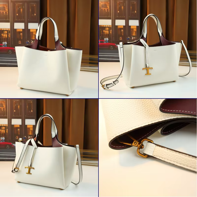 Sac fourre-tout en cuir de luxe - Sac messager minimaliste de couleur unie et grande capacité