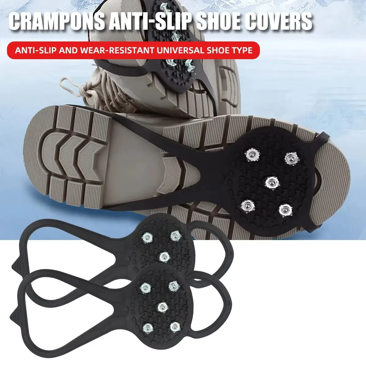 1 paire 5 goujons anti-dérapant glace neige Camping chaussures de marche bottes de sécurité d'hiver Crampons d'escalade professionnels universels