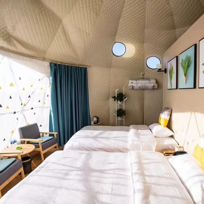 Cabane de jardin extérieure, maison en forme de dôme, tente géodésique de camping, igloo avec toit transparent, poêle et salle de bain, personnalisable