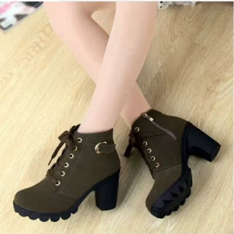 Nouveau printemps hiver à la mode polyvalent femmes bottes à lacets à la mode polyvalent dames chaussures confortables talons hauts bottes