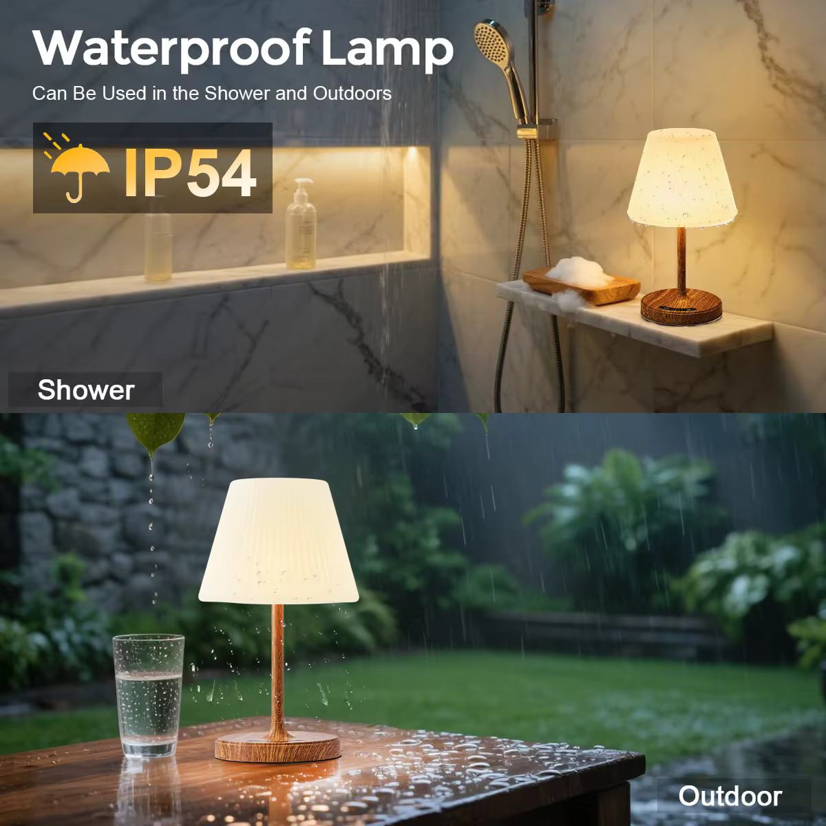 Lampe de douche pour intérieur de salle de bain, lampe de bain USB rechargeable sans fil, petite lampe de nuit relaxante pour spa, pour salle de bain