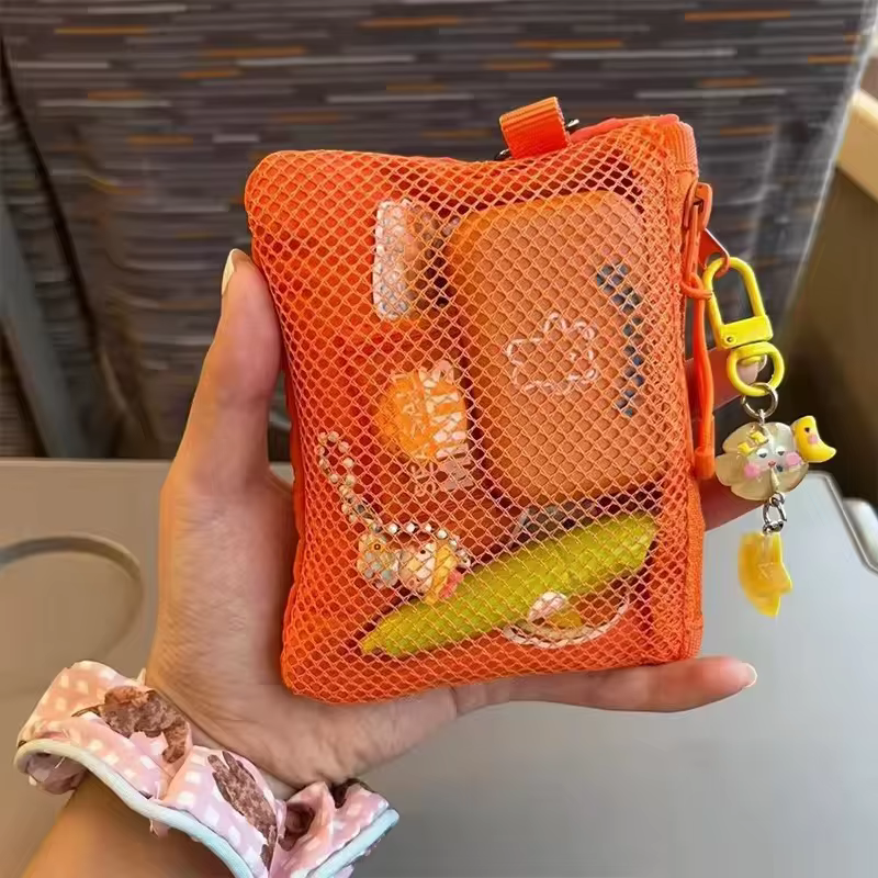 Sacs de rangement en maille double couche, trousse de maquillage portable de voyage avec fermeture éclair, mini organisateur de cosmétiques et articles de toilette, sac simple pour fournitures de bure