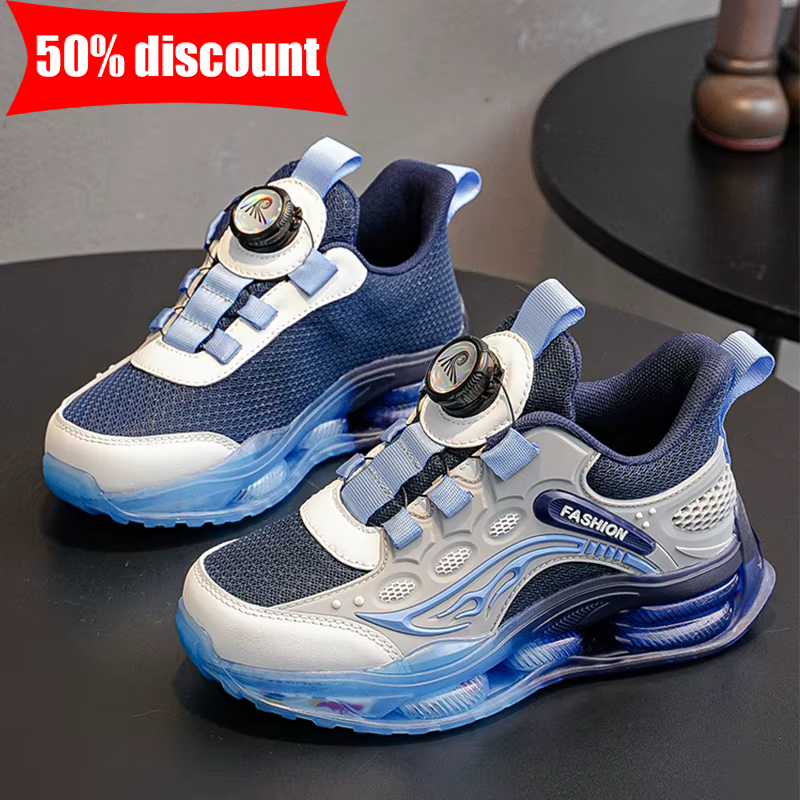 Chaussures de sport pour enfants, nouvelles chaussures décontractées pour garçons, à boucle rotative, en maille légère, antidérapantes, pour l'extérieur, usage quotidien, chaussures de marche