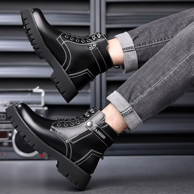 2025 chaussures d'hiver hommes bottes de neige chaud en peluche marque de mode hommes bottines pur noir antidérapant semelle épaisse D582