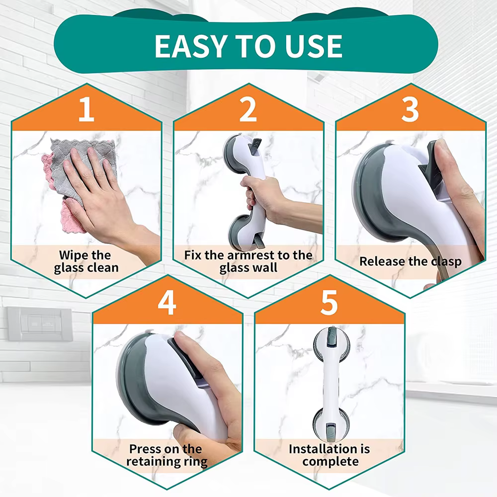 Barre d'appui de salle de bain, poignée de douche, barre de traction, super adhérence, double verrouillage, ventouse de sécurité, support antidérapant pour toilettes