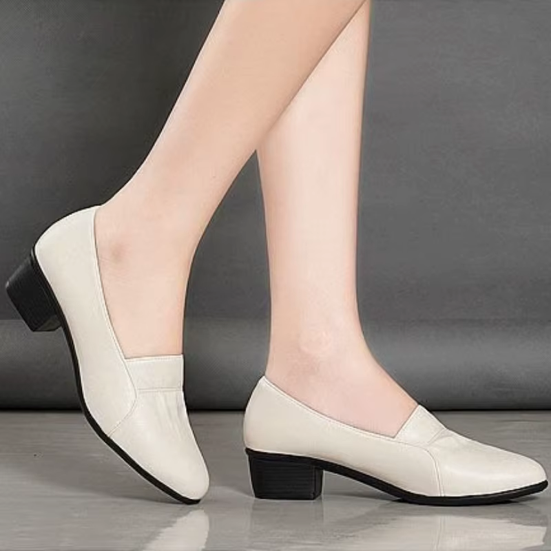 Chaussures de marche confortables pour femmes, escarpins à talon bloc moyen, mocassins à enfiler en cuir PU, talons carrés vintage, chaussures habillées de bureau pour femmes