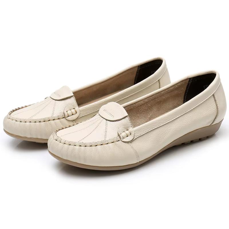Mocassins confortables en cuir souple pour femmes, chaussures plates à talon bas, chaussures de marche décontractées pour maman