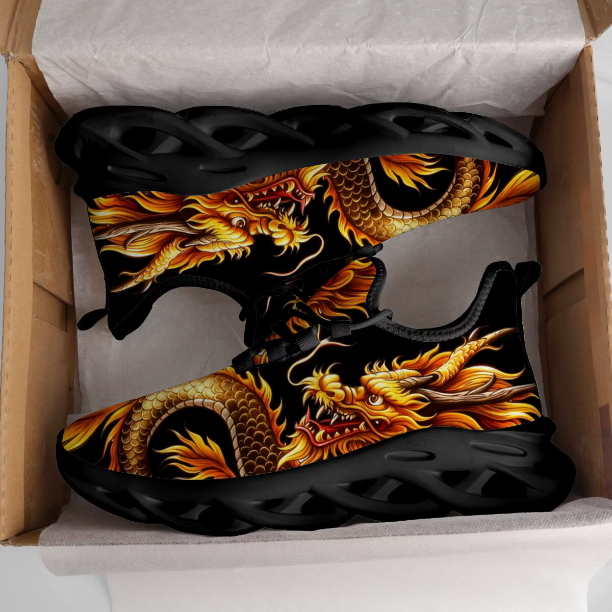 Baskets sur le thème du Dragon pour hommes et femmes, chaussures basses légères et respirantes à lacets, chaussures de course, de randonnée, de sport décontractées