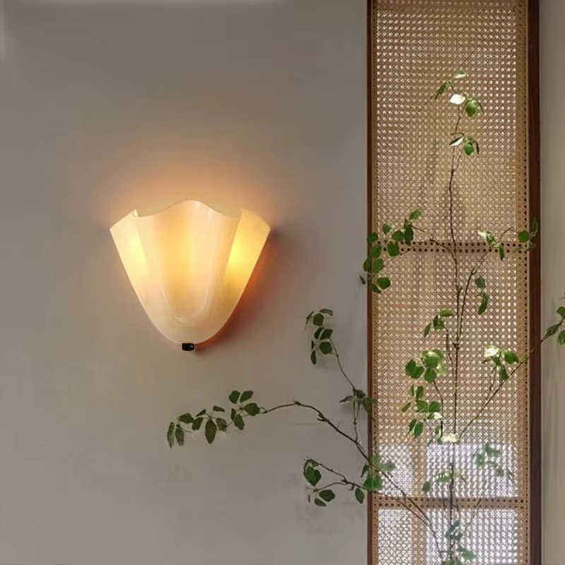 Applique Murale en Verre Français LED E14, Décoration Artistique Murale, Lampe de Chevet pour Salon et Chambre, Lampe d'Ambiance Murale