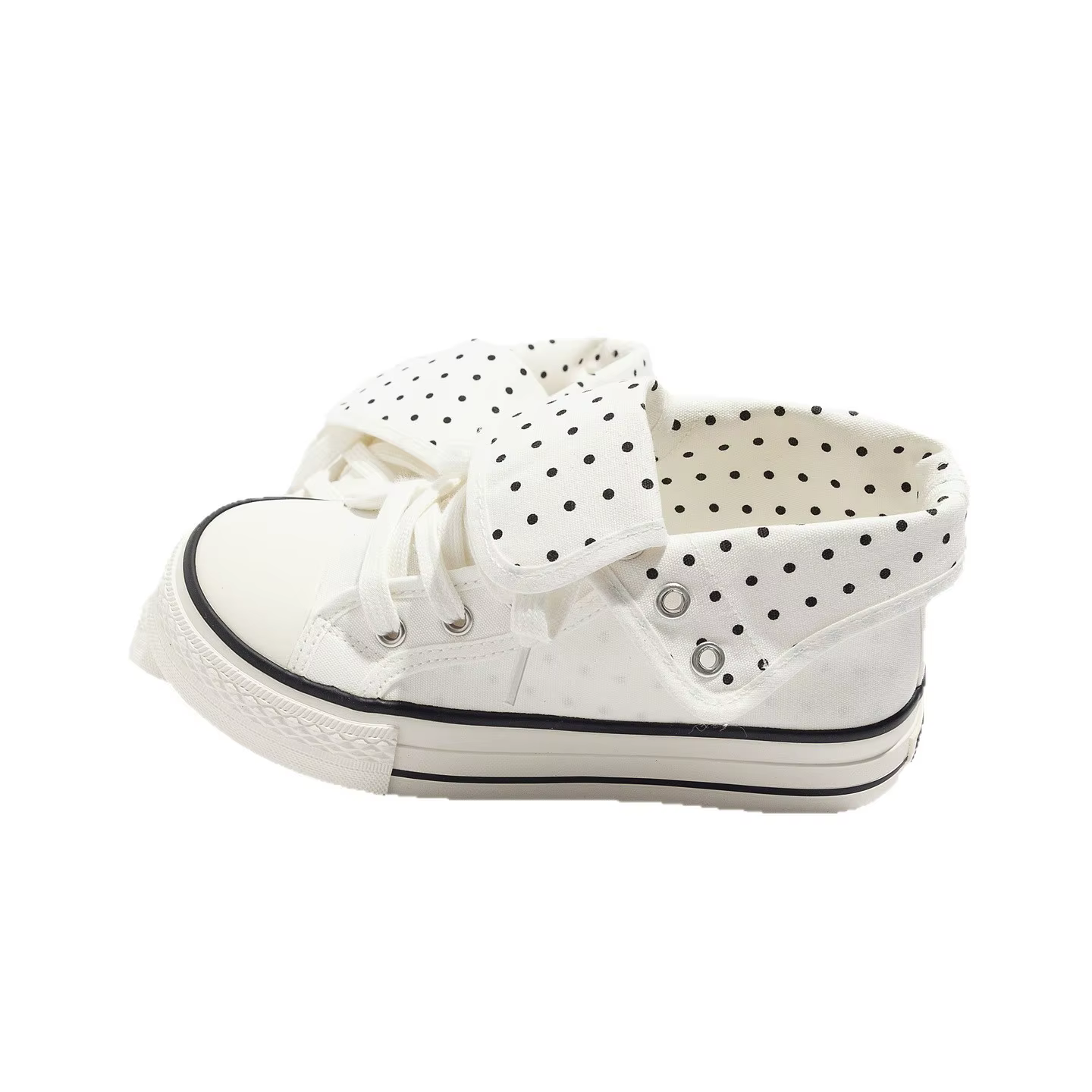 Belle 2026 Chaussures en toile de printemps à pois mode pour femme, montantes, polyvalentes, à plateforme et semelle épaisse rehaussante, décontractées
