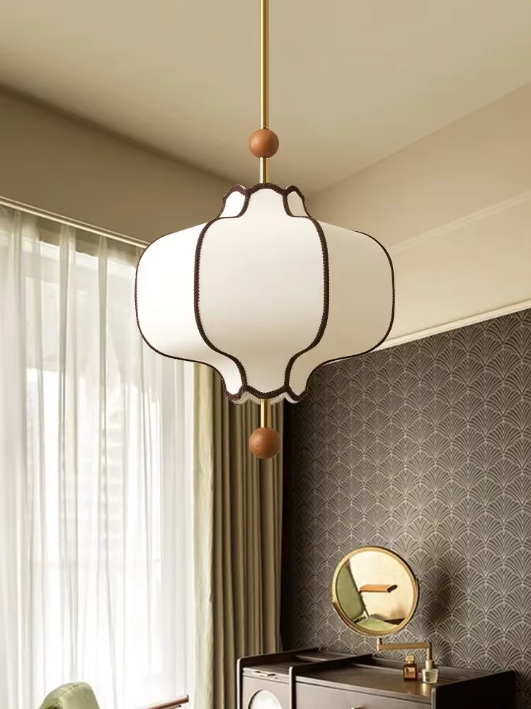 Lampe LED suspendue en tissu Vintage, boule de bois, luminaire suspendu rétro, Style japonais, salon, salle à manger, appartement, chambre à coucher