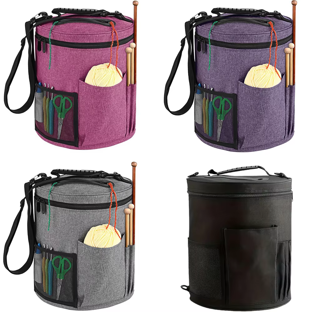 Sac au crochet de grande capacité : rangement du fil, organisateur d'aiguilles à tricoter, sac fourre-tout au crochet avec poche avant pour fil, crochets, aiguilles