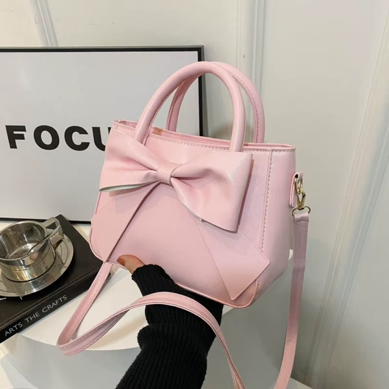 Sac fourre-tout élégant en similicuir avec grand nœud décoratif, sac à bandoulière convertible avec poignée supérieure pour femme