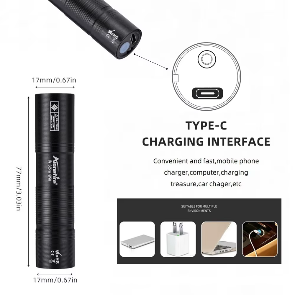 Lampe de poche UV aste par USB