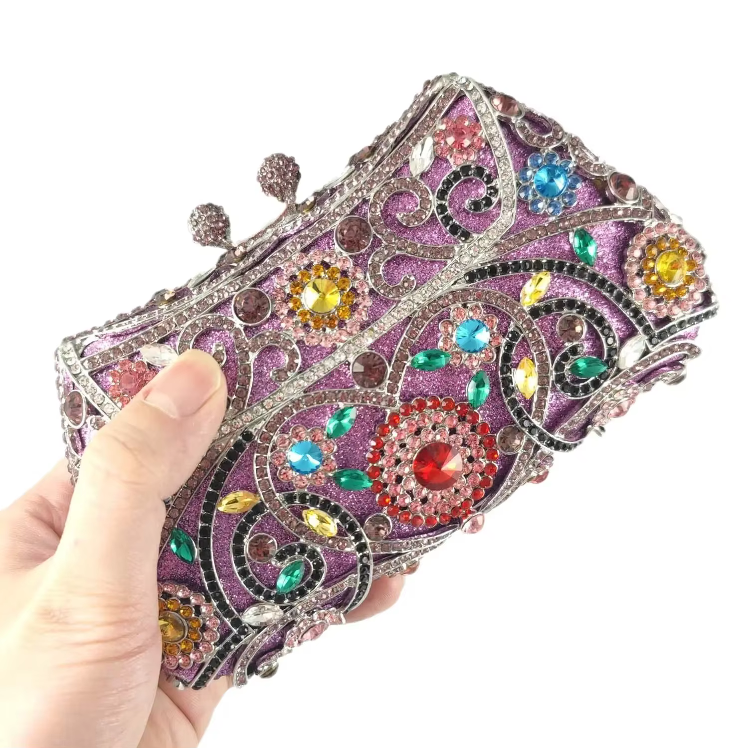 Boutique De FGG coloré violet femmes fleur pochette soirée sacs à main fête dîner cristal pochettes mariée mariage sac à main sac