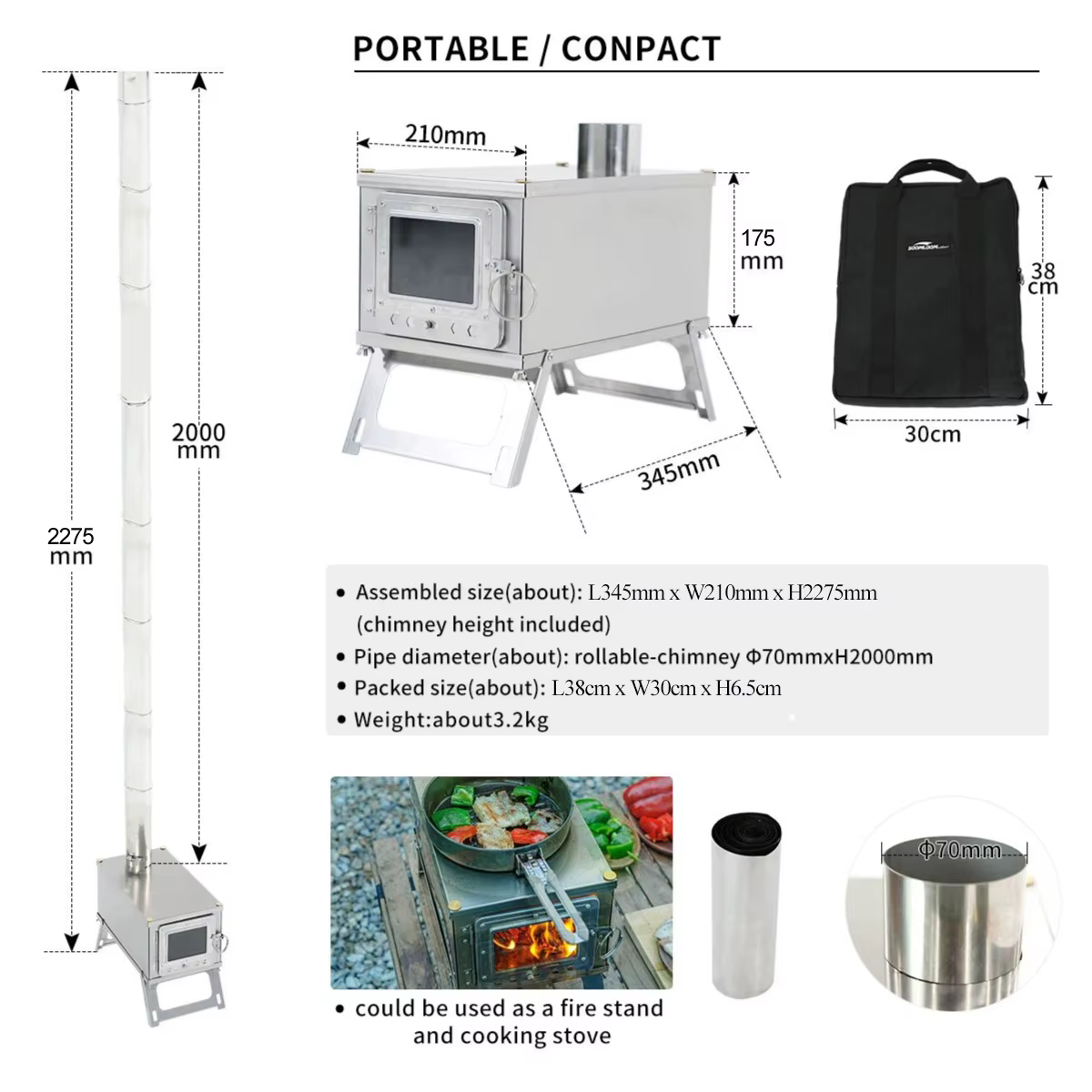 Poêle à bois pliant Durable Portable pliable