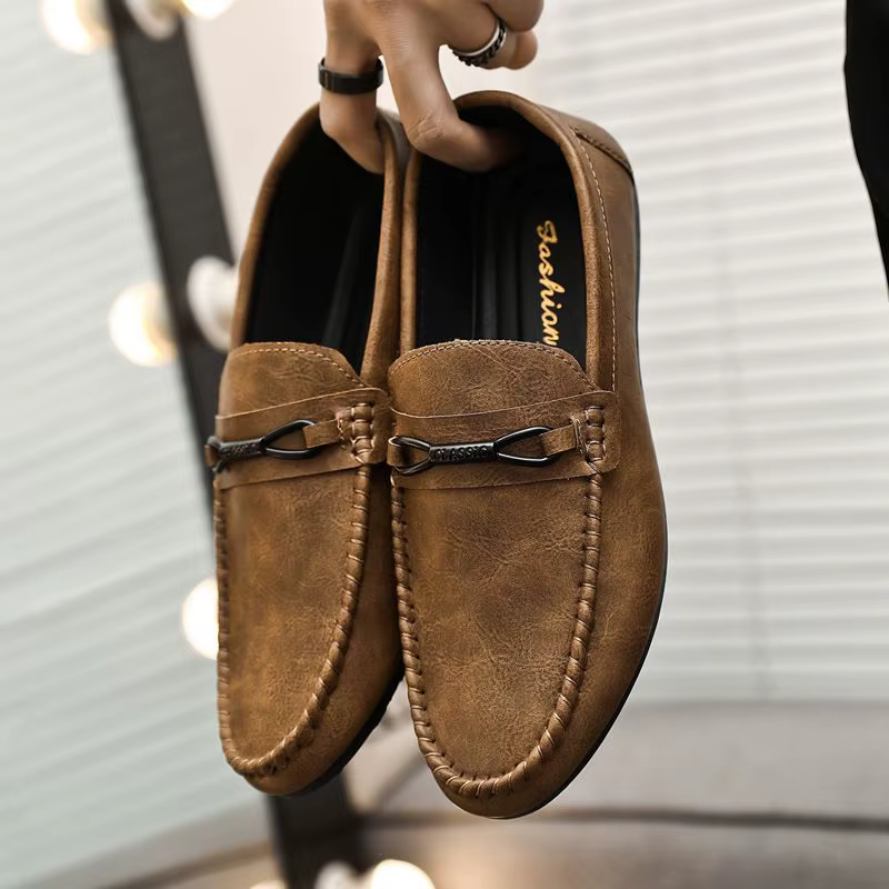 Mocassins à enfiler pour hommes, chaussures de conduite décontractées, fond souple, respirant, Style coréen, bout rond, en cuir, offre spéciale d'été...