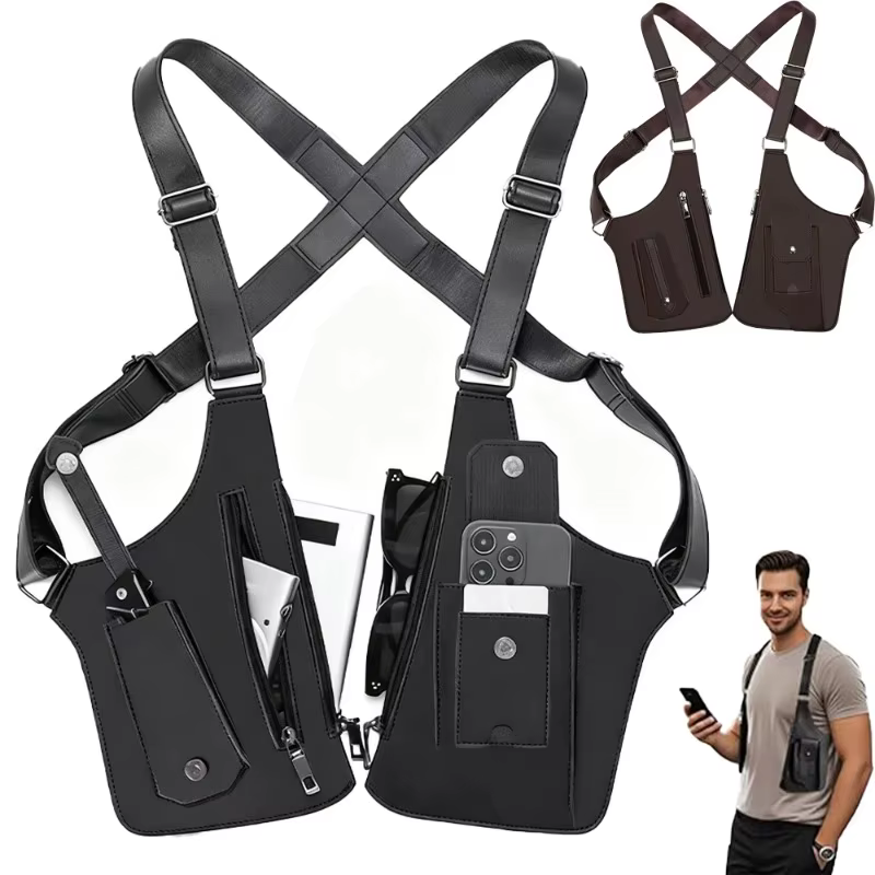 Sac de poitrine en cuir PU avec sangle réglable