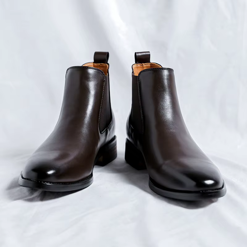 Bottes Chelsea pour hommes à bout pointu, chaussures en cuir polyvalentes à tige haute, style rétro britannique, bottes en cuir rétro - 8100