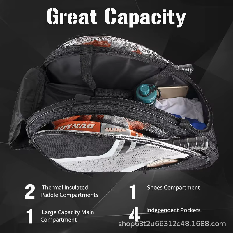 Sac à dos pour raquette de pickleball avec sac à balles, sac de sport imperméable, compartiment respirant pour chaussures, sac de rangement pour raquettes