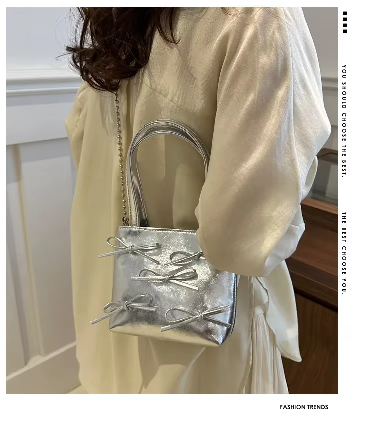 Petit sac à bandoulière monochrome pour femme, pochette à poignée pour femme, sac à main fourre-tout pour femme, décoration nœud simple initié
