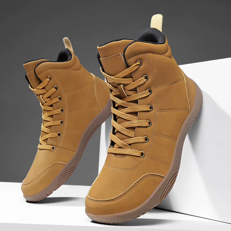 Bottes de randonnée minimalistes en cuir à bout large pour hommes