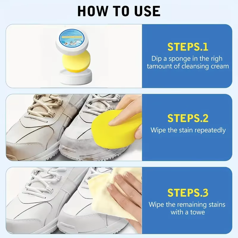 Pâte nettoyante pour chaussures blanche – Blanchiment et détachant polyvalent pour simili cuir, chaussures, sacs et intérieur de voiture