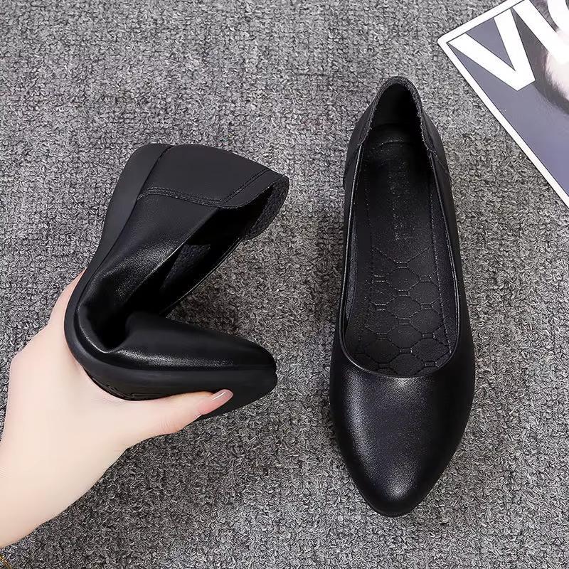 Talon compensé bout pointu bas élégant noir chaussures pour femmes 2025 dames chaussures d'été robe prix confortable avec remise