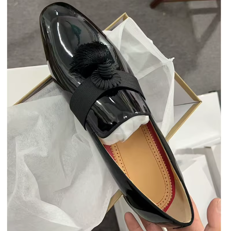2025 noir gland chaussures homme bout pointu en cuir verni sans lacet appartements mâle mode