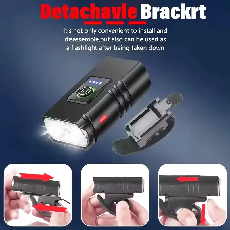 Kit d'éclairage puissant pour vélo avec affichage numérique de l'indicateur de batterie, phare avant et arrière, rechargeable par USB-C, lanterne étanche