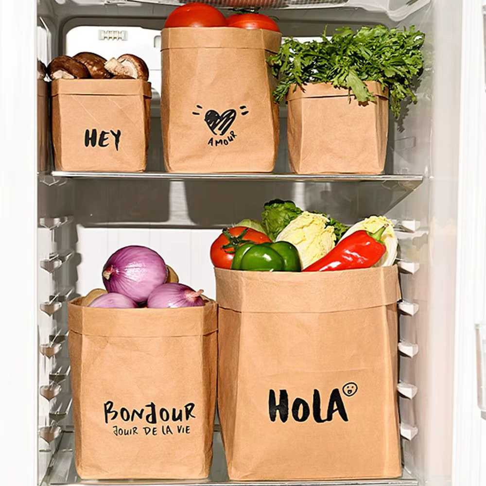 Sac en papier kraft durable et réutilisable, grande capacité, épais, carré, pour plats à emporter, lavable, imperméable, pour les courses à domicile