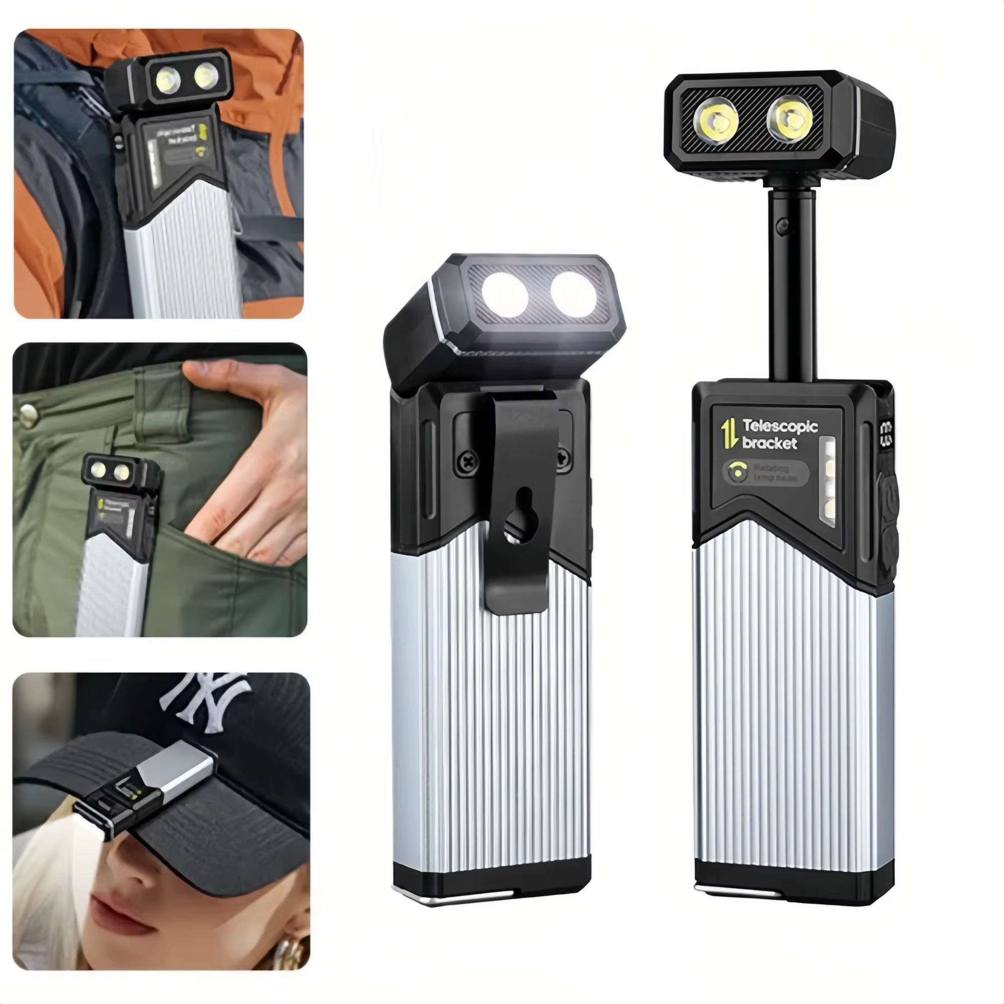 Lampe de travail magnétique LED rétractable à 180° °   Lampe de poche multifonctionnelle rotative à 5 modes pour le camping en plein air, la pêche et la randonnée