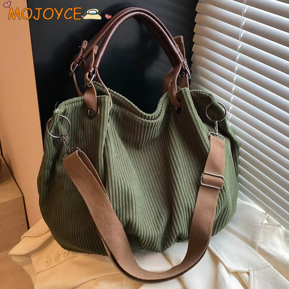 Sac à Main en Velours Côtelé pour Femme, Fourre-Tout Ample, Décontracté, avec Longue Sangle Amovible, à Bandoulière de Grande Capacité, Sacoche à Fermeture Éclair