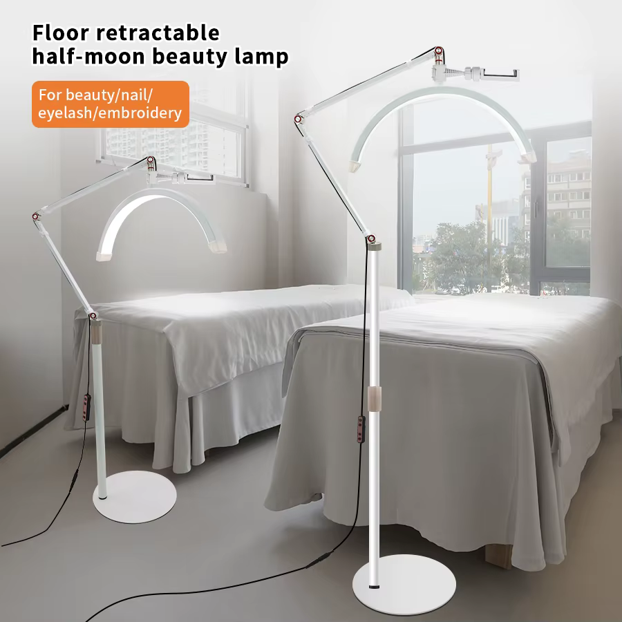 Lampe LED demi-lune 180 LED pour extensions de cils, tatoueurs et esthéticiennes, avec support de téléphone pour soins de beauté et sourcils