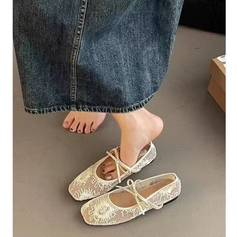 Chaussures plates élégantes à bout carré en maille sexy pour femme