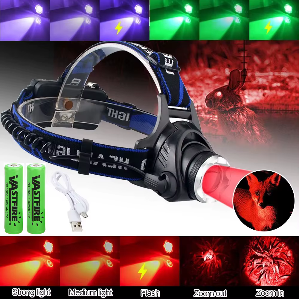 Lampe frontale lumière rouge tête verte