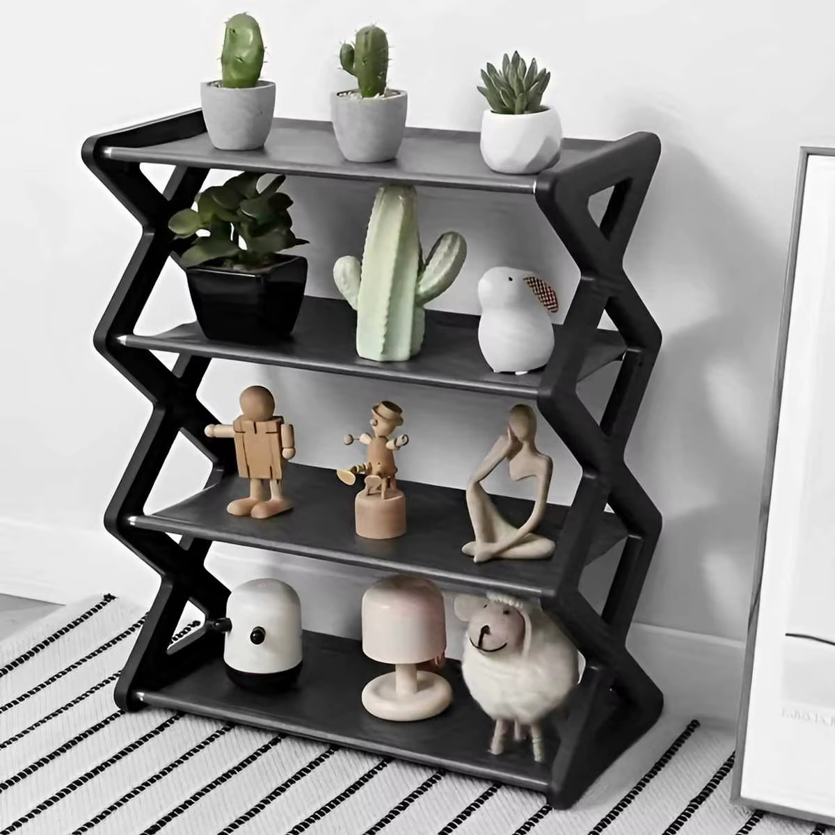 Étagère à chaussures pliable à 4 niveaux, version en boîte, multifonctionnelle, anti-poussière, pour entrées, couloirs, chambres