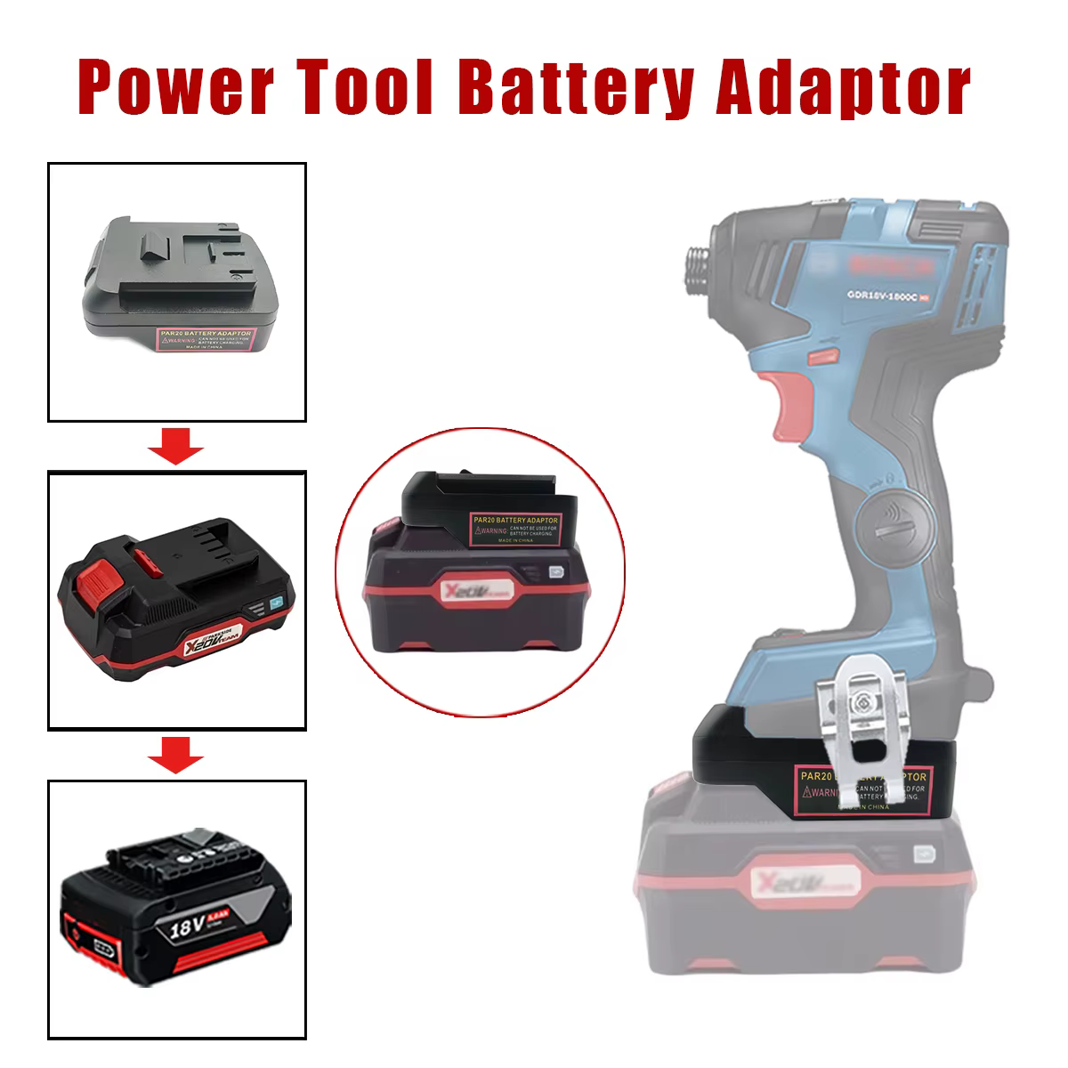 Convertisseur adaptateur de batterie pour Batteries au Lithium Parkside 20V, Compatible avec l'outil électrique de batterie au Lithium Bosch BAT série 18V