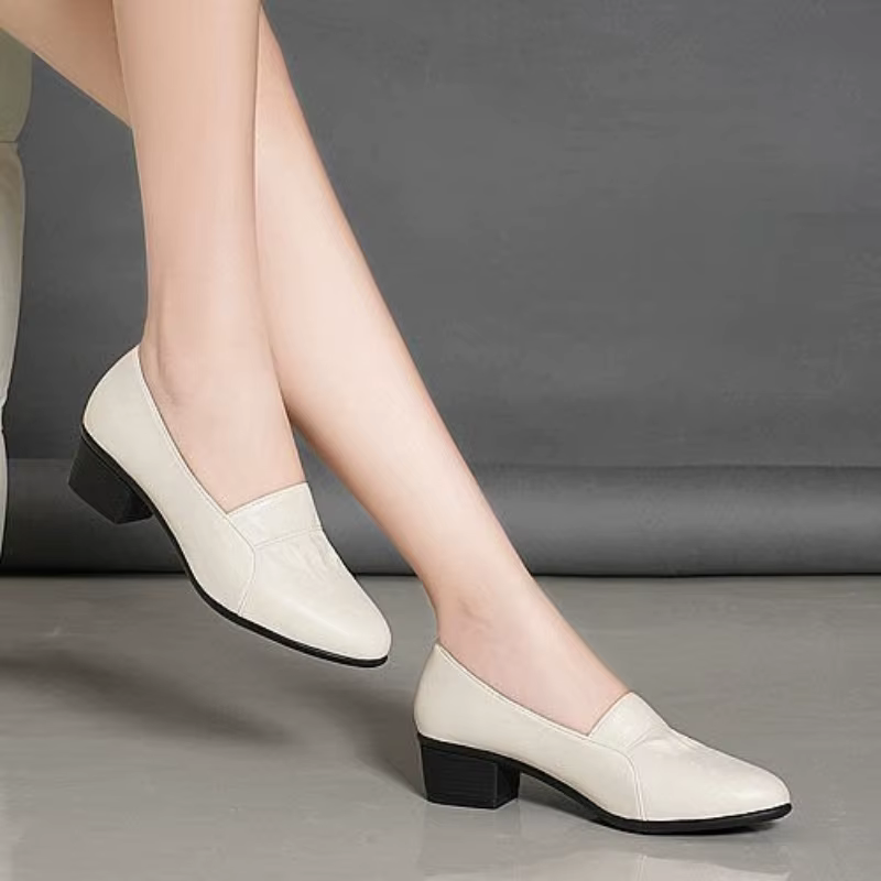 Chaussures de marche confortables pour femmes, escarpins à talon bloc moyen, mocassins à enfiler en cuir PU, talons carrés vintage, chaussures habillées de bureau pour femmes