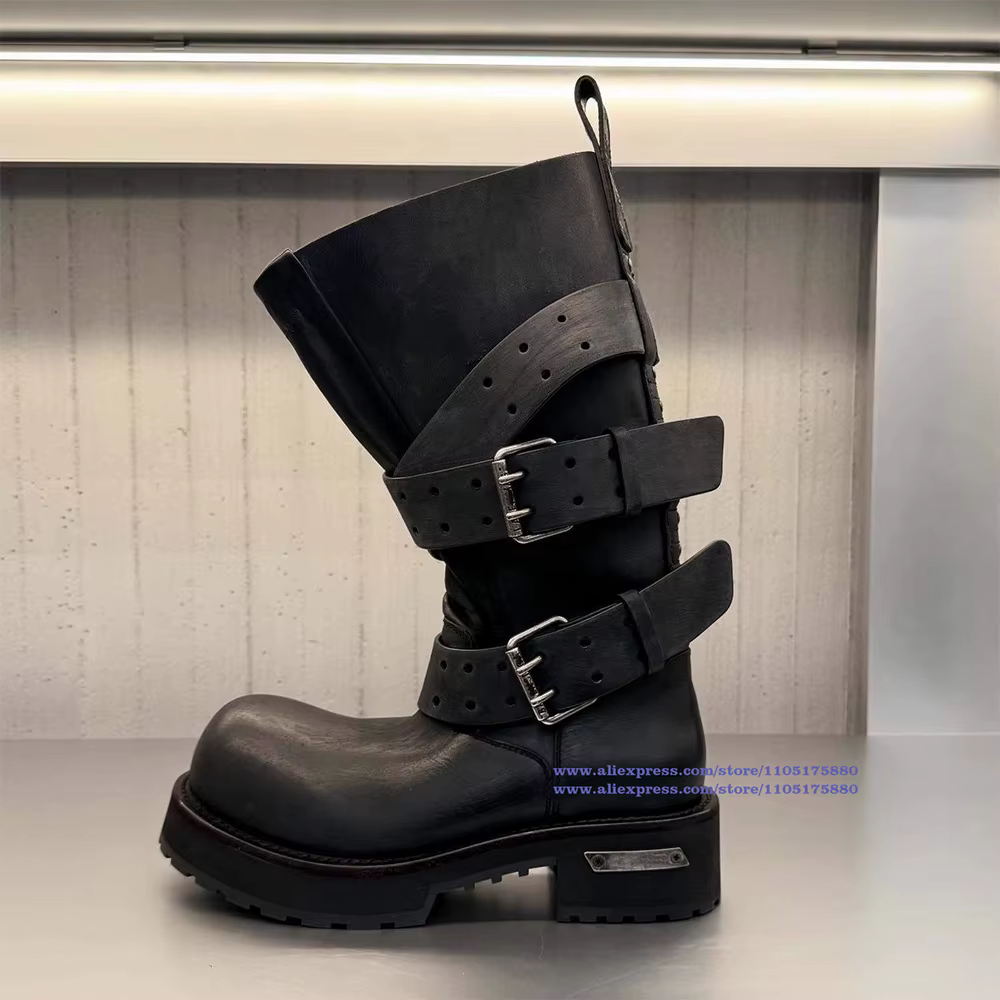 Bottes de moto en cuir noir pour hommes